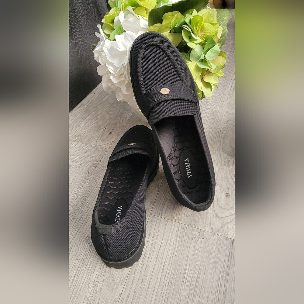 Vivaia Francesca Black Round-Toe Platform Chunky Heel Penny Loafers, US 11 EU 43 - Picture 6 of 16